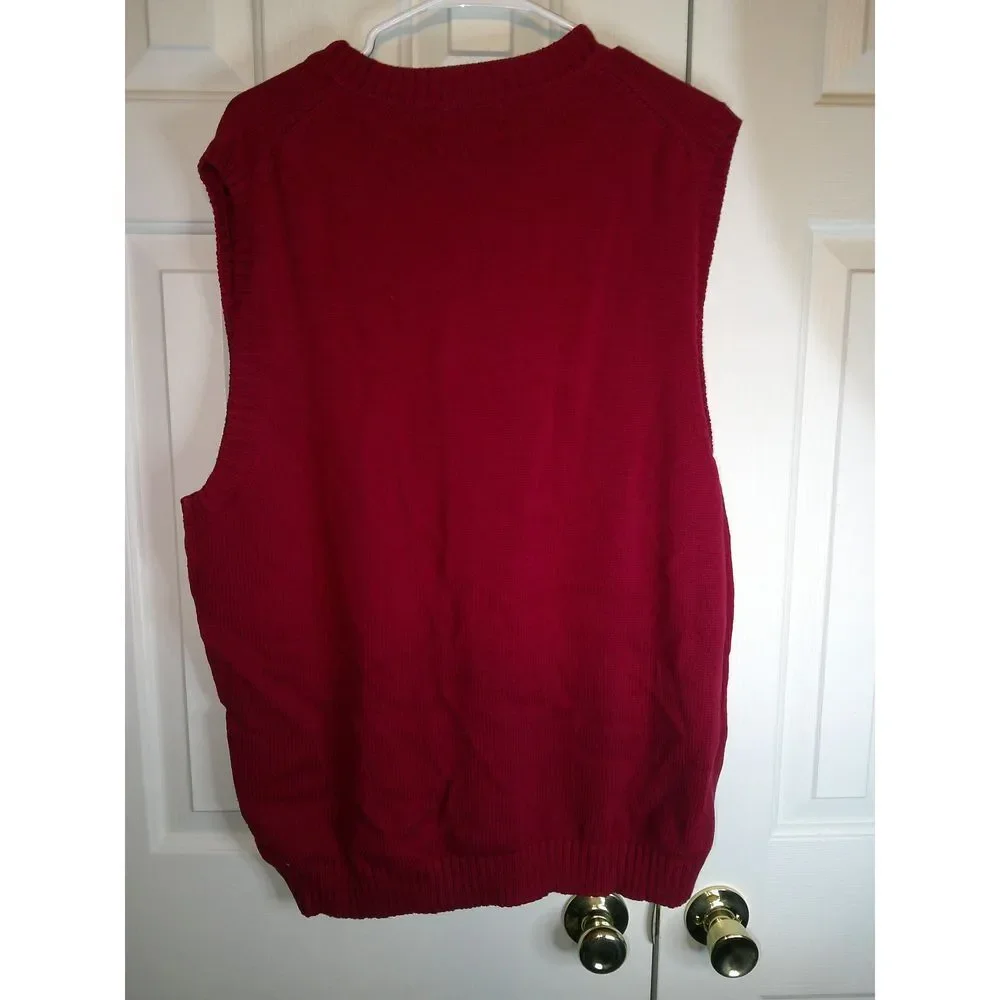 Vintage LL Bean Men's Classic V-Neck Sweater Vest Red Knit‎ Casual Business XL